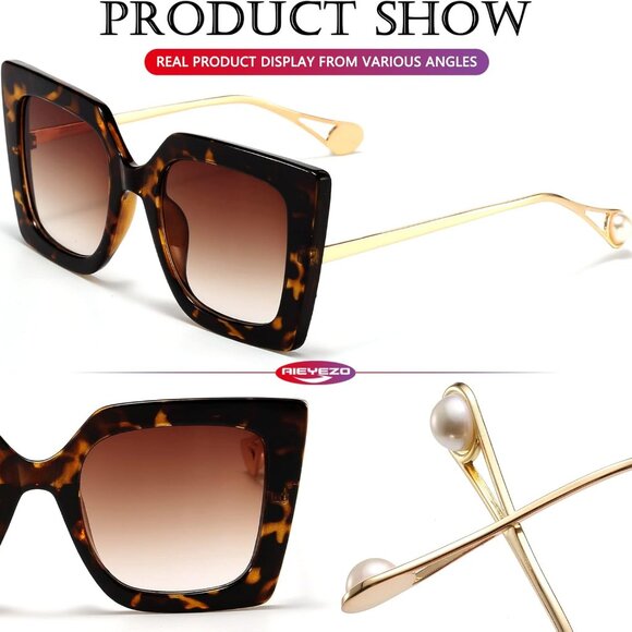 Oversized Womens Sunglasses Retro Square Frame UV400 Protection Stylish Shades - Picture 5 of 7